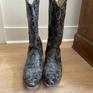 Women's Corral Black Vintage Lizard Overlay Boots C1198 ZDS size 6